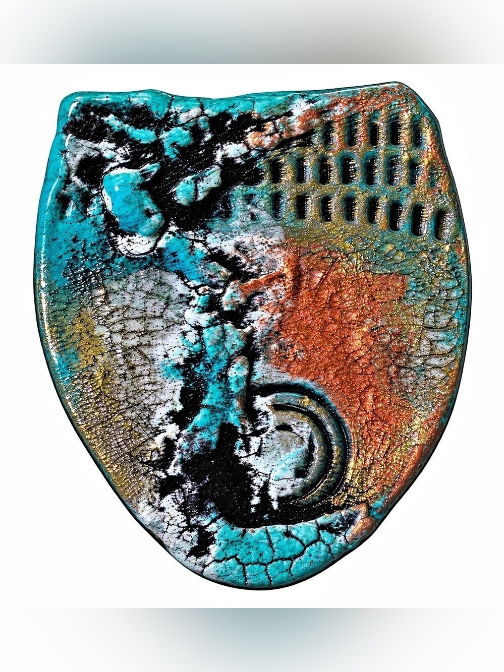 Abstract Ceramic Art pin in Blue & Orange O
NWT